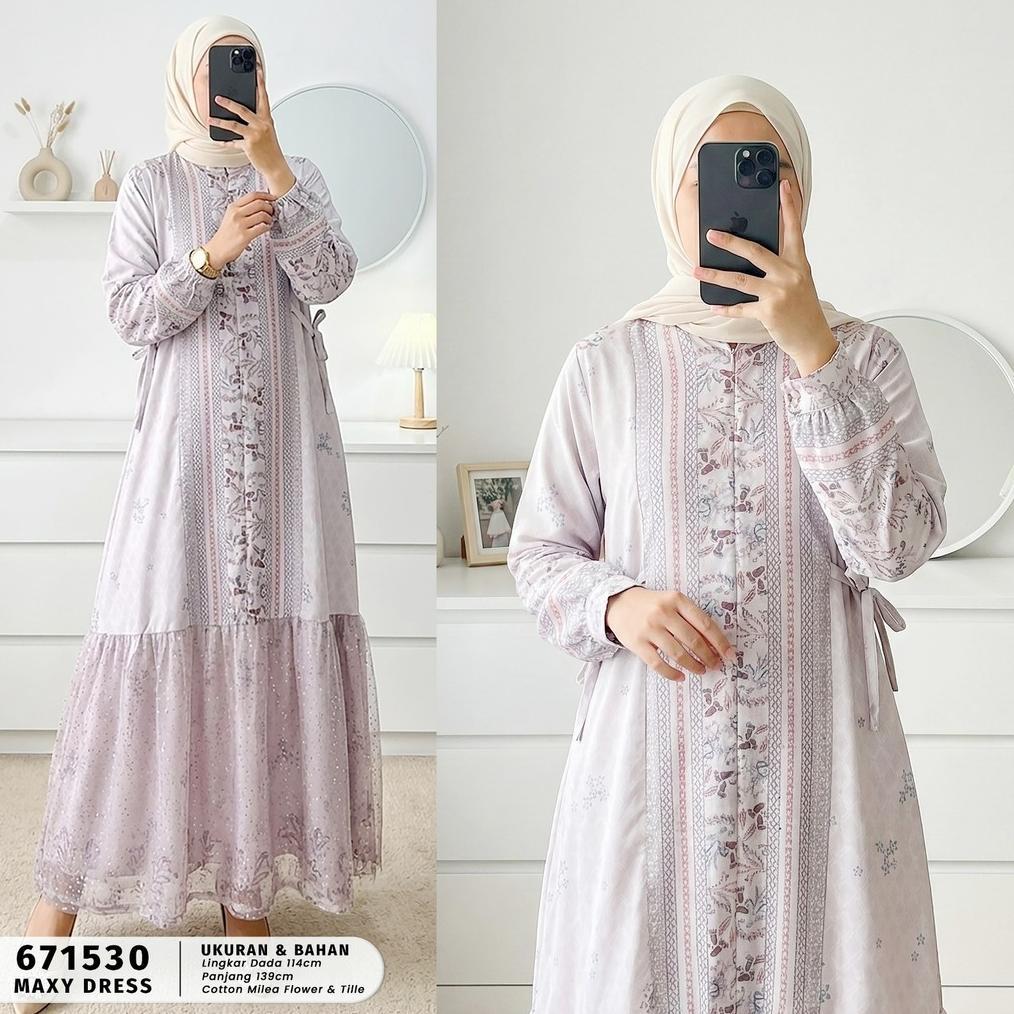 Dgf-4 Extu  Heritage - Arsyila Maxy Dress Kombinasi Tile Edisi Lebaran Busui - 671530 Dgf-4