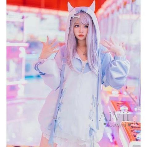AiViiHOODIE JAKET TENSHI KAWAII KEI HORN