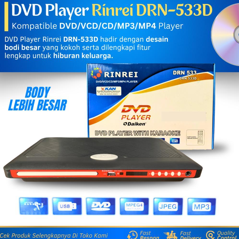 Dvd Player Rinrei Drn-533D New Body Besar Dvd/Vcd/Cd/Mp3/Mp4 Player Multimedia Pemutar Film Kaset Dv