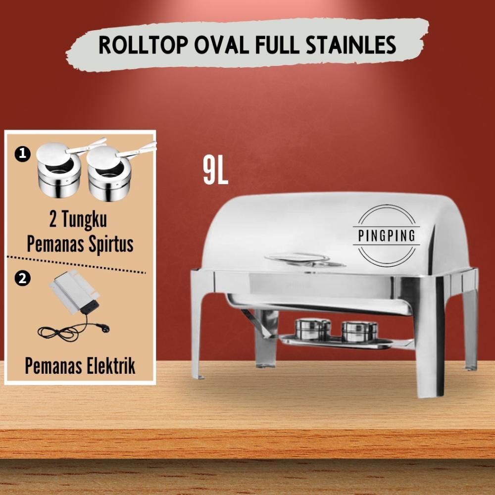 Ready Rolltop Oval Stainless Steel / Rolltop Bulat Kaca tempat prasmanan/alat prasmanan stainless/pr