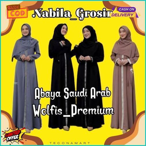Cuci Gudang Abaya Saudi Arab Wolfis Premium/Gamis Maxi Jumbo Panjang Motif Renda Arab Saudi/Gamis Ab