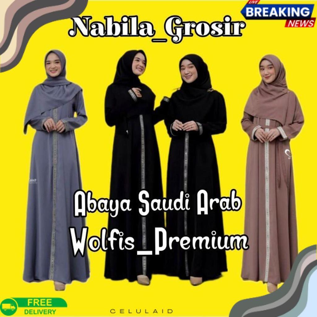High Quality Abaya Saudi Arab Wolfis Premium/Gamis Maxi Jumbo Panjang Motif Renda Arab Saudi/Gamis A