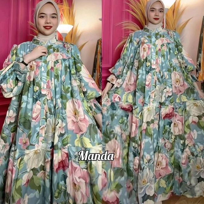 Wxwxw- Gamis Wanita Muslim Rayon Syifa Dress Lengan Balon