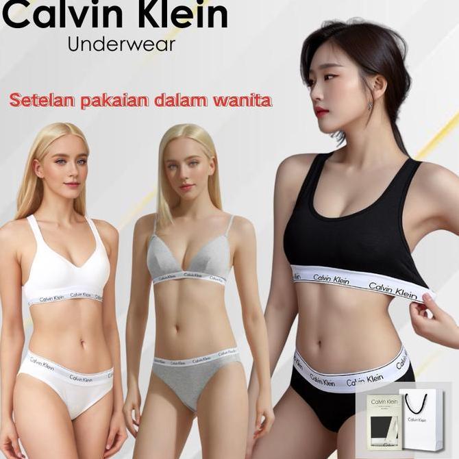 Calvin Klein Underwear Set Pakaian Dalam Wanita Calvin Klein Asli - Bra Olahraga Tanpa Kawat dan Cel