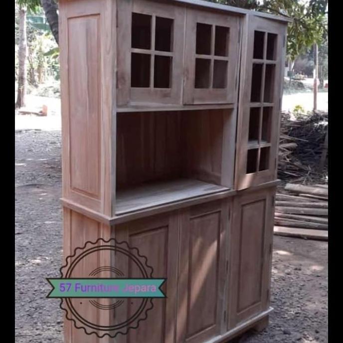 Terlaris Lemari Dapur Kayu Jati - Rak Piring Kaca/ Gerabah Kayu Jati Mentahan