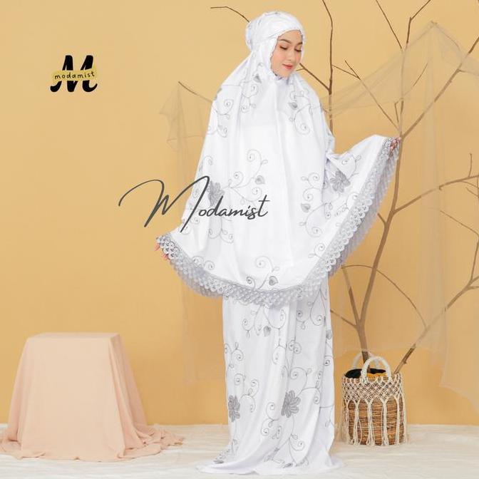 Mukena Dewasa Katun Putih Full Bordir Renda Mewah Premium