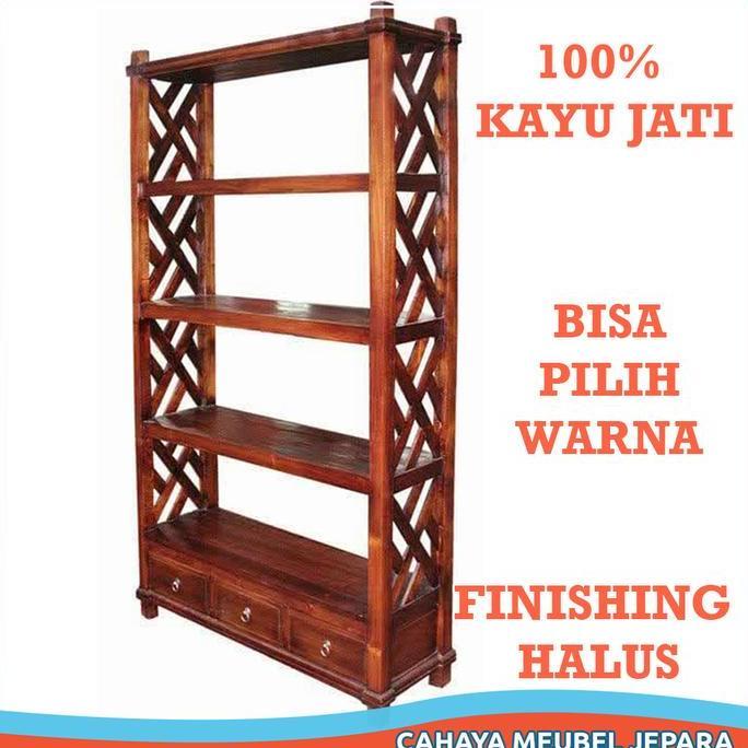Terlaris Lemari Rak Tempat Buku Boneka Dan Tas Kayu Jati Model Minimalis 3 Laci