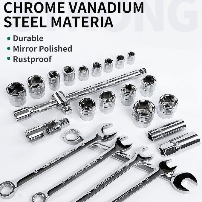 Isku Tool Kit Set Alat Kunci Sok Set 37 Pcs/Kunci Pas Set 12Pcs 8-19Mm 1/2 Kunci Mata Sok Lengkap 19