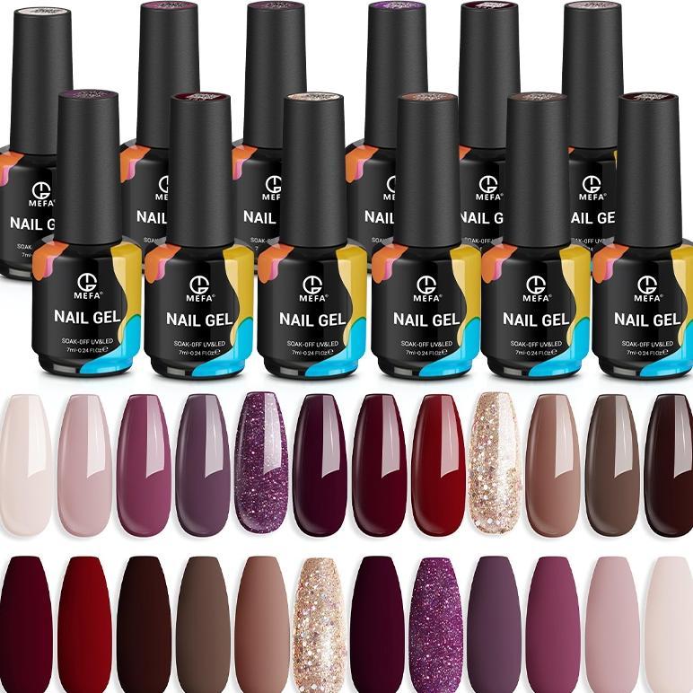 NEW MEFA Gel Nail Polish Set 12 Warna 7ml Semua musim koleksi Gel Polish Nail Kit Popular Nude Pink 