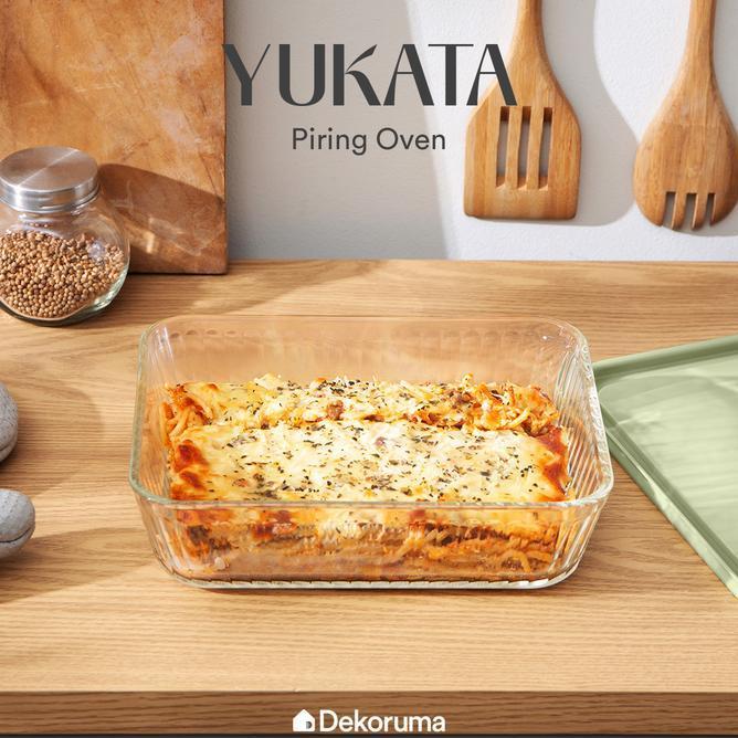 Dekoruma Yukata Piring Oven Saji Kaca Kaca Pirex Piring Kaca Tahan Panas 1400 Ml Dengan Tutup