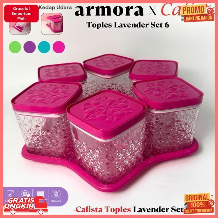 Murah Toples Calista Lavender 6 Daun Satu Set Toples Kue Kering Lebaran / Toples Plastik Tutup Bunga