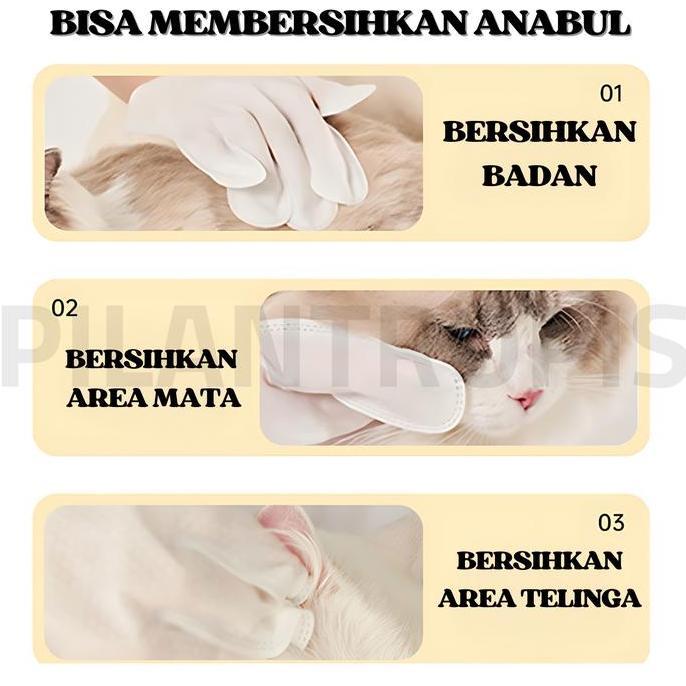 Enimal- Tisu Basah Kucing Anjing Buat Mandi Pet Gloves Wipes Tissue Tissu Basah Kucing Anjing Untuk 