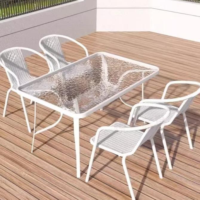 Furnibest Meja Outdoor Meja Teras Meja Taman Meja Makan Meja Bundar Kaca Meja Cafe