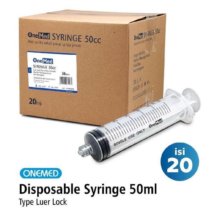 HARGA PABRIK - Syringe 50 cc/ml Onemed Box Isi 20 pcs Luer Lock - Lubang Tengah