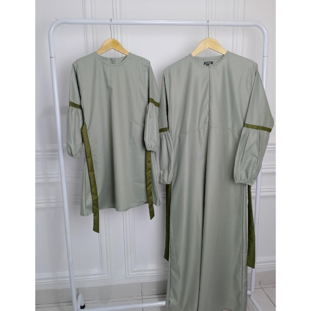 Gamis Couple Ibu Dan Anak Warna Hijau Sage Variasi Army Ramadhan Sale