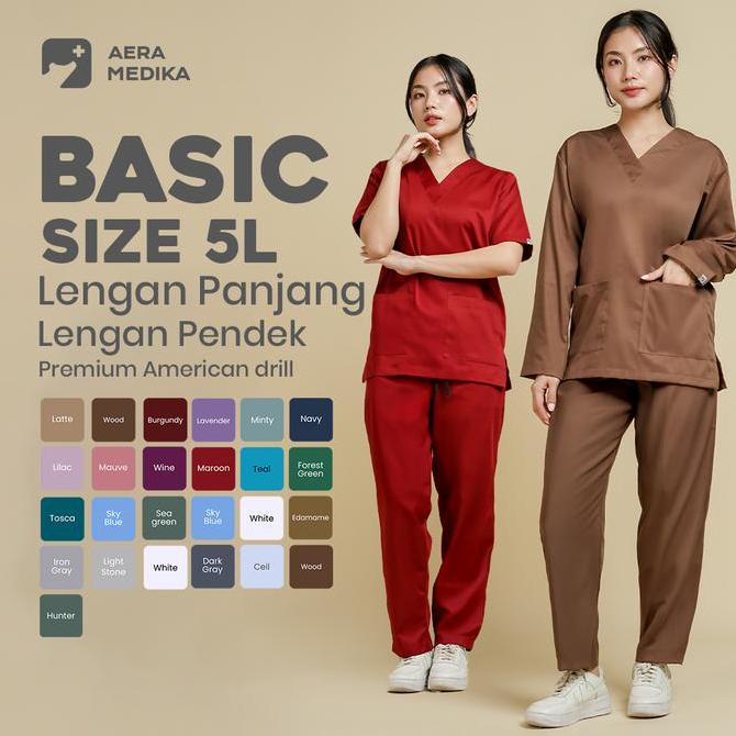 CASHBACK - AERAMEDIKA - 5L Basic Scrub / Baju Jaga / Baju Medis / Seragam Oka / Scrub / klinik Setel