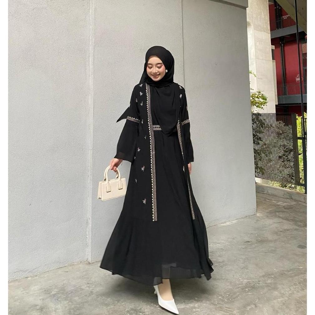 Abaya Hitam Mewah Elegan Nazhira Abaya Set Outer Terlaris