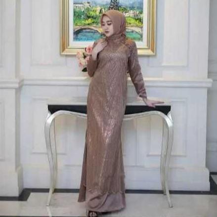 Luvita Dres Gamis Terbaru Saat Ini Bahan Velvet Mix Brukat Plus Payet Ziper Belakang Wanita Kekinian