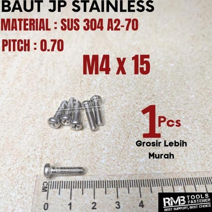 Baut JP M4 x 15 Stainless Steel / Baut JP Stainless M4 x 15 mm SUS 304 terlaris