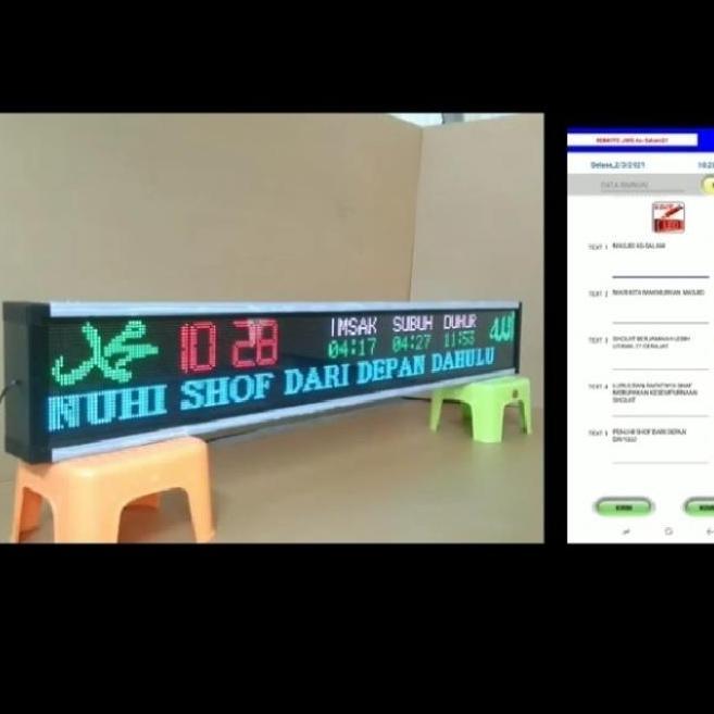 Terlaris Jam Masjid Digital Sholat 130X19Cm + Murotal Mp3 + Running Text Rgb