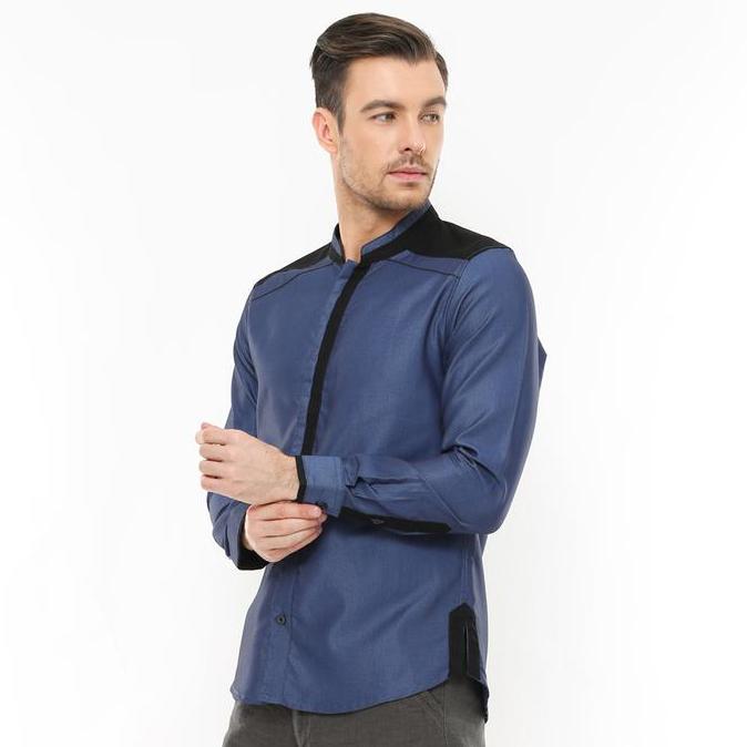 LGS - Baju Koko Pria - Kemeja Muslim Dewasa - Motif Polos - Slim Fit - Katun Nyaman - Kerah - Lengan