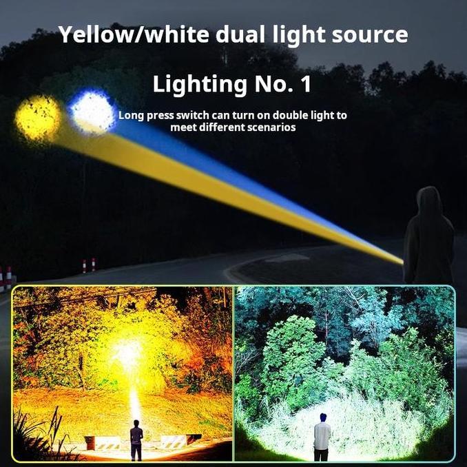 Leggero- Baru Senter Led S71 Super Terang Dengan Sumber Cahaya Ganda 50000 Lumens 26650 Senter Takti