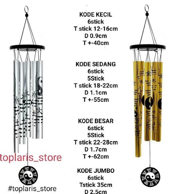 Fung Ling Lonceng Angin Pat Kwa 6 Stick Silver dan Emas Jumbo LM