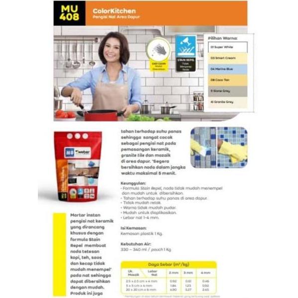 Potere- Mu 408 Colorkitchen Pengisi Nat Keramik Granit Area Dapur Semen Nat Perekat  Instan 1 Kg