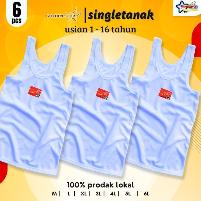 Bisa Cod - 12 Pcs Kaos Dalam Anak Katun Golden Star Anak-Anak Remaja Fashion Singlet Kaos Dalam Anak