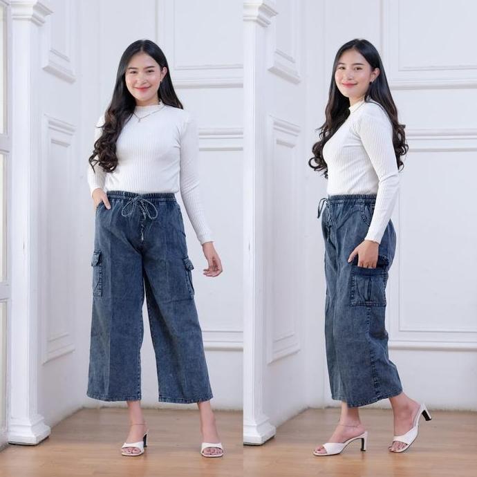 CARGO JEANS WANITA // CELANA KULOT CARGO JEANS // KULOT CARGO WANITA // KULOT JEANS SNOW // KULOT CA