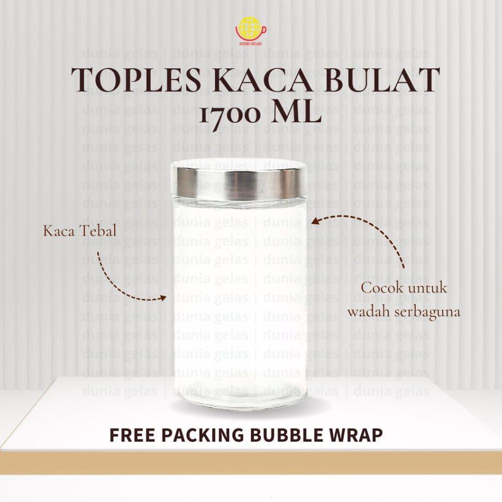 TOPLES KACA BULAT 1700 ML / TOPLES KACANG / TOPLES CEMILAN / TOPLES KACA TUTUP PUTAR / TOPLES LEBARA