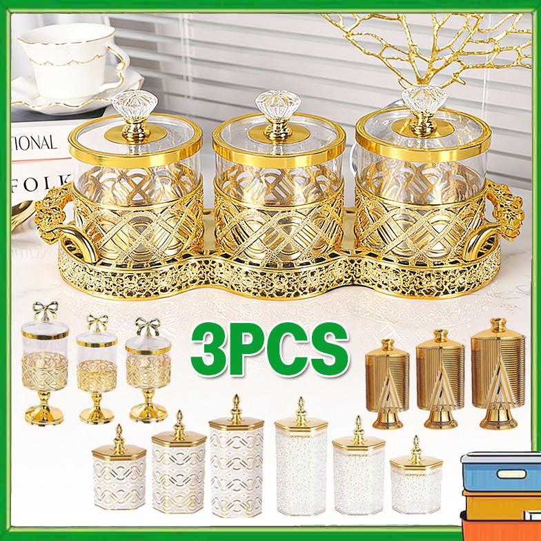 3PCS/SET TOPLES MEWAH KEDAP UDARA EMAS TOPLES MAKANAN SERBAGUNA SET TOPLES MEWAH AESTHETIC TOPLES HA