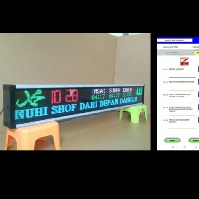 Jam Masjid Digital Sholat 130x30 + Murotal MP3 + Running text RGB