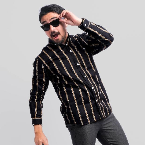 DGM Kemeja Pria Salur Lengan Panjang Premium Kemeja Stripe Pria Kemeja Garis Pria Slimfit Biru Muda 