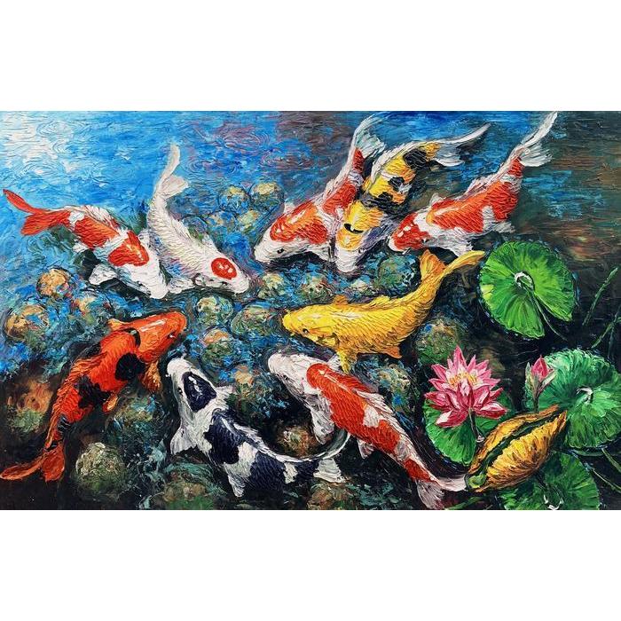 Lukisan ikan koi palet timbul berkualitas 135x85