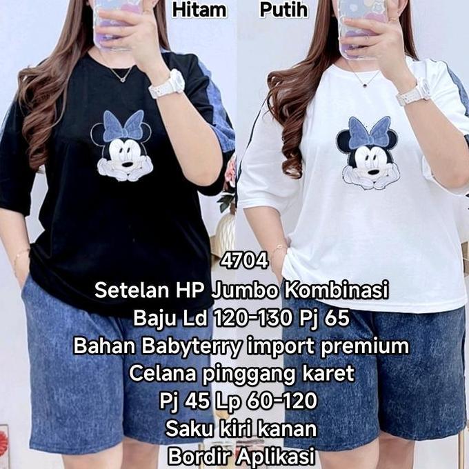 Setgirl- Setelan Pendek Size Jumbo Bordir Baju Ld 120-135 Cm Celana Pinggang Karet 60-120 Cm Bahan B