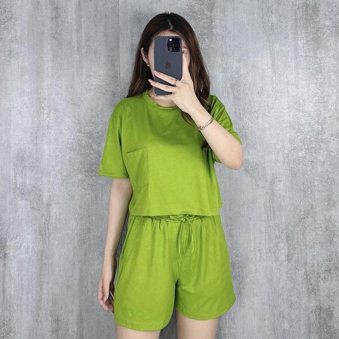 Setgirl- One Set Crop Pocket | Setelan Wanita Crop Top