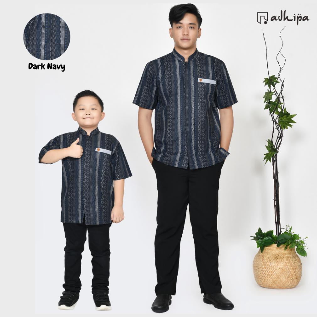 Koko Couple Etnik Sarimbit Keluarga Baju Lebaran Warna Biru Navy Variasi Abu Cod