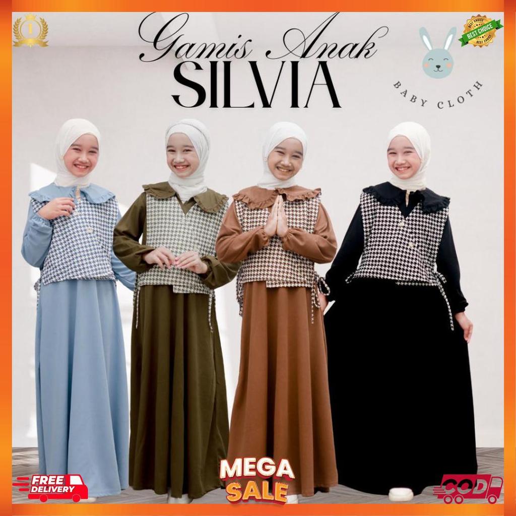 Gamis Silvia Rompi Anak Smlxl Babycloth35 Untuk Umur 3-14Tahun Baju Muslim Panjang Printing Dress Vi