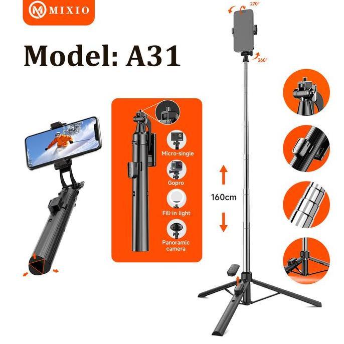 MIXIO A31 Tongsis Bluetooth Selfie Stick Tripod