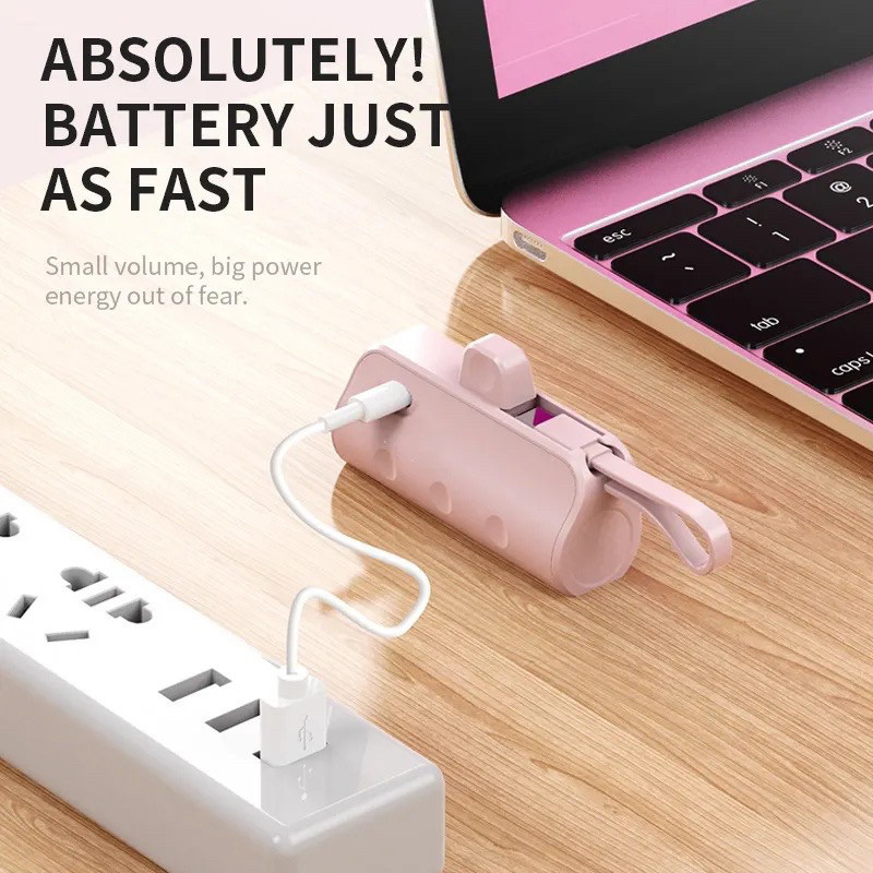 Sale Ready 5000Mah Powerbank Mini Lightning Iphone / Type C Built In Cable