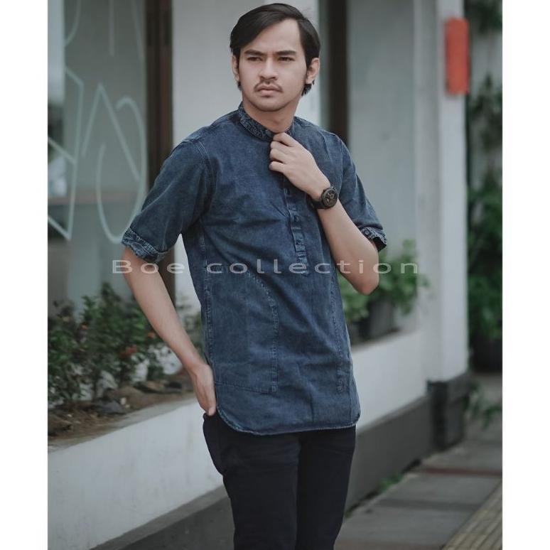 ZELVESSA BAJU KOKO  JEANS PRIA KURTA DEWASA PREMIUM QUALITY KURTA JEANS KOKO LENGAN 3/4 SIZE M-4XL J