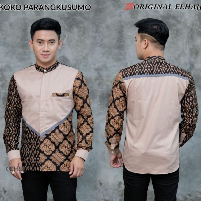 BRONIAGAID BAJU KOKO PRIA LENGAN PANJANG/ BAJU KOKO KOMBINASI BATIK TERBARU/ BAJU KOKO LENGAN PANJAN