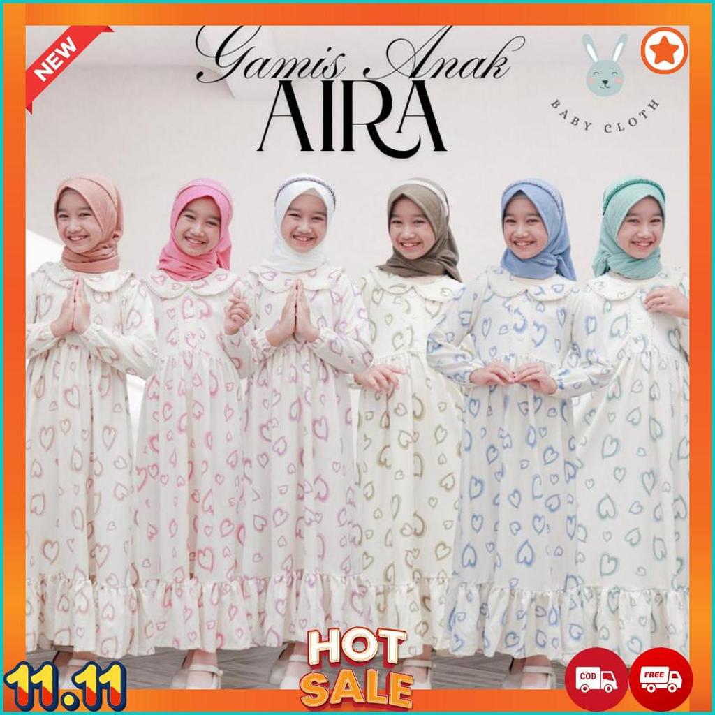 Gamis + Hijab Anak  Aira Smlxl Baby.Cloth Untuk Umur 3-14 Tahun Baju Gamis  Muslim  Panjang  Cewek  