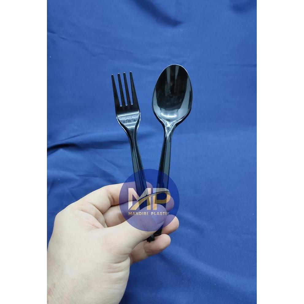 GROSIR Sendok / Garpu makan plastik Bening / Hitam PER DUS Terlaris