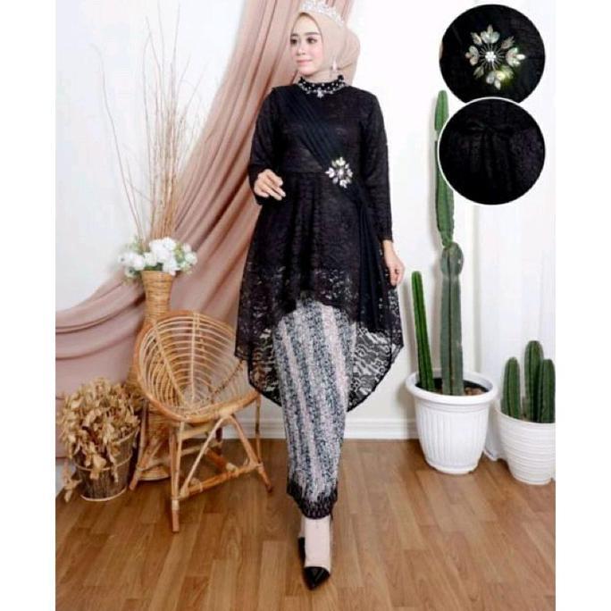 Setelan Kebaya Brokat Lesti Selendang - Kebaya Payet Cantik TI