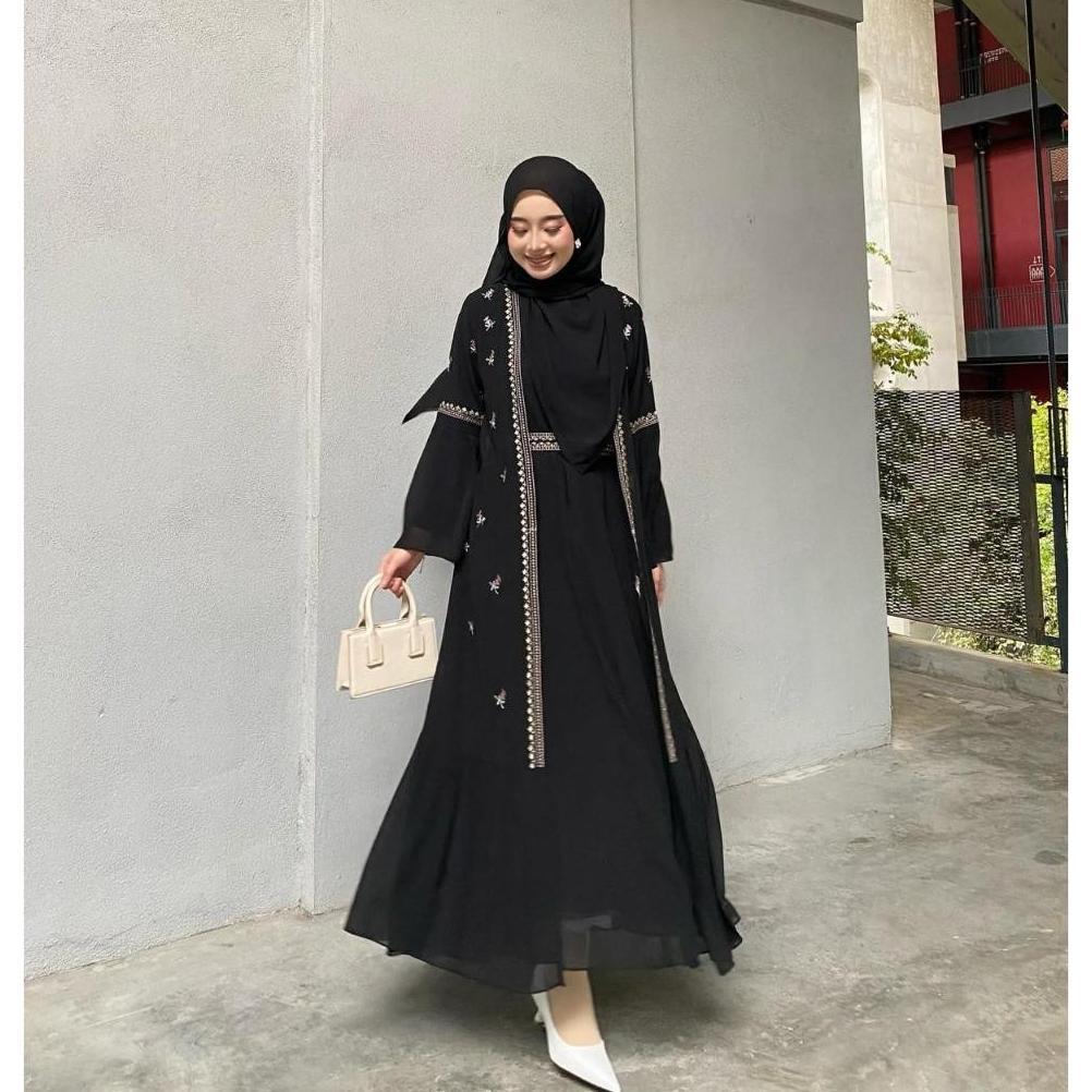 Abaya Hitam Mewah Elegan Nazhira Abaya Set Outer Premium