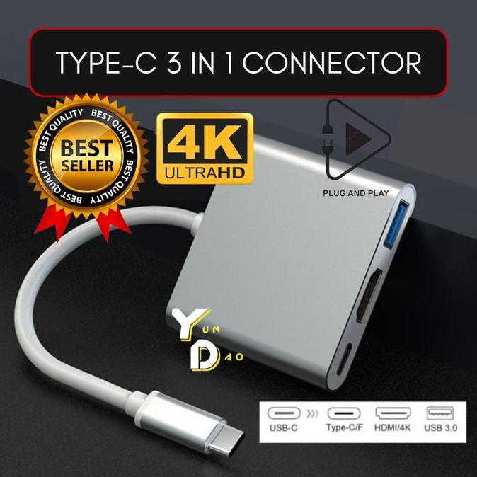 Terusaja- Adapter Usb C 3.1 Multiport Hdmi Usb 4K Hd Converter Connector Mac Hp