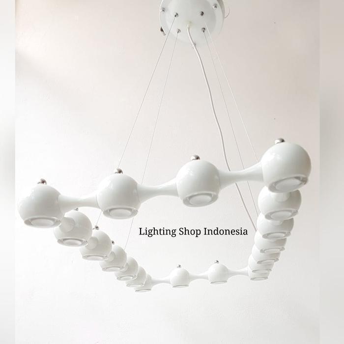 Lampu gantung led 18 lampu panjang minimalis meja makan body putih
