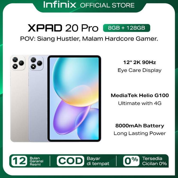 INFINIX XPAD 20 PRO 8/128GB - MEDIATEK G100 ULTIMATE - 12" 2K 90HZ  - 8000 MAH - 4G LTE ORIGINAL DAN